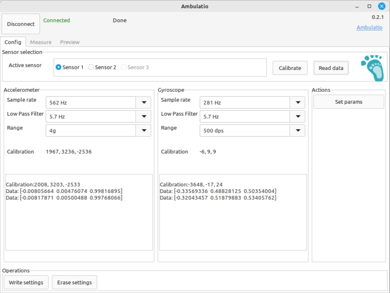 Ambulatio - sensors settings